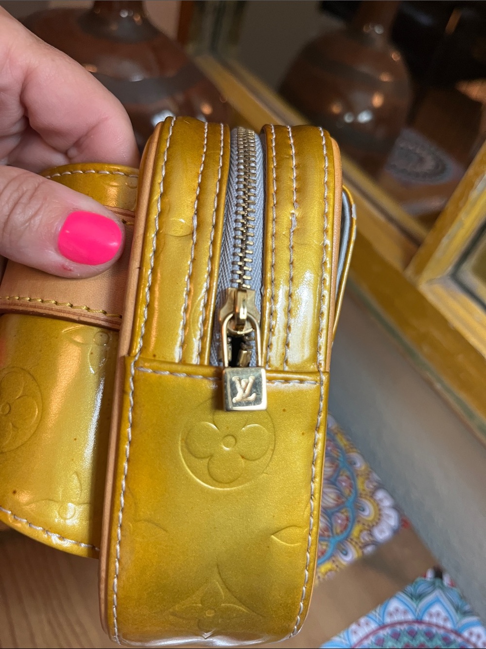 Louis Vuitton Yellow Vernis Monogram Crossbody Bag with Natural Leather Strap - Picture 6 of 13
